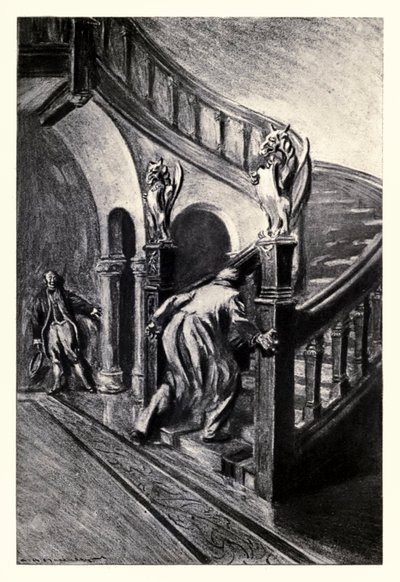 Hän huusi tavallaan ja rypisti yläkertaan Robert Louis Stevensonin (1850-1894) "Tohtori Jekyllin ja herra Hyden omituisesta tapauksesta", jonka kuvitti Charles Raymond Macauley (1871-1934). tekijältä Charles Raymond Macauley