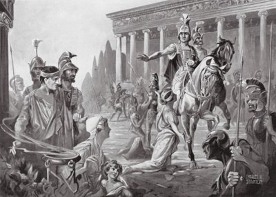 Aleksanteri Theban ryöstön yhteydessä, eKr. 335 (litografia) tekijältä Charles Rebel Stanton