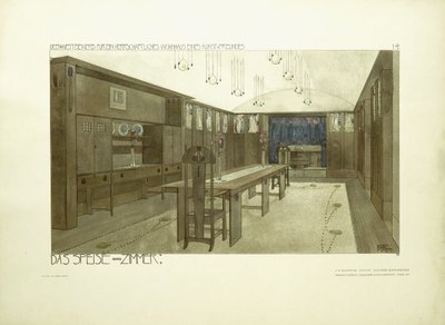 Ruokasali, n. 1901 (värilitografia) tekijältä Charles Rennie (after) Mackintosh