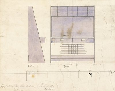 Pesupöydän malli, sivu- ja etukuva, 1904 tekijältä Charles Rennie Mackintosh