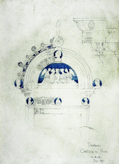 Oviaukko, Certosa di Pavia, 1891 (lyijykynä ja akvarelli paperille) tekijältä Charles Rennie Mackintosh
