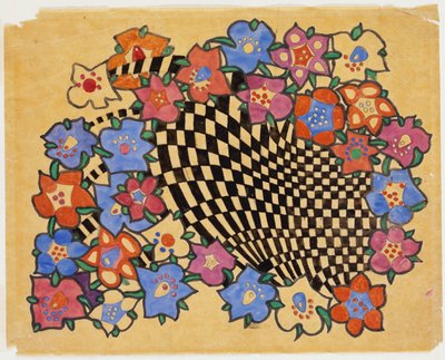 Kukka- ja ruudullinen kangassuunnittelu, n.1916 tekijältä Charles Rennie Mackintosh