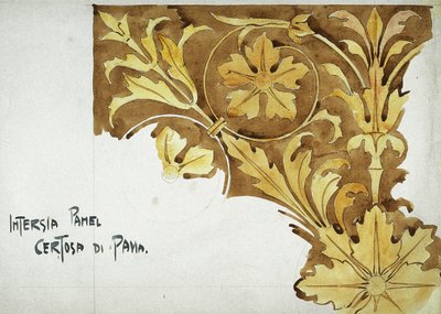 Intarsiapaneeli, Certosa di Pavia, 1891 (lyijykynä ja akvarelli paperille) tekijältä Charles Rennie Mackintosh