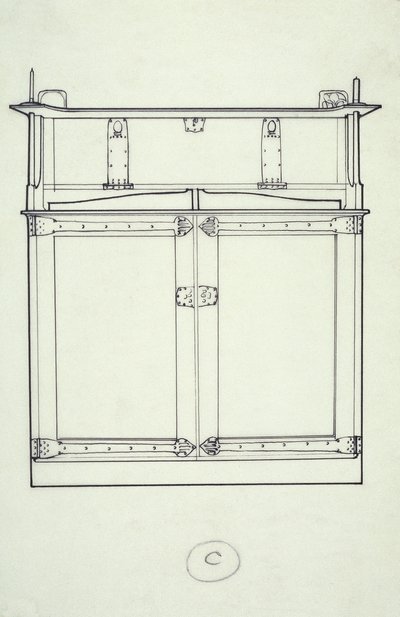 Viivapiirustus huonekaluista (kaappi), n. 1910 (muste paperille) tekijältä Charles Rennie Mackintosh