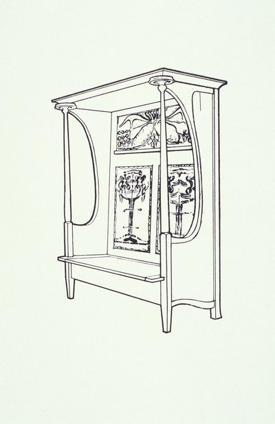 Viivapiirros huonekalusta (kaappi), noin 1910 (tussi paperille). tekijältä Charles Rennie Mackintosh