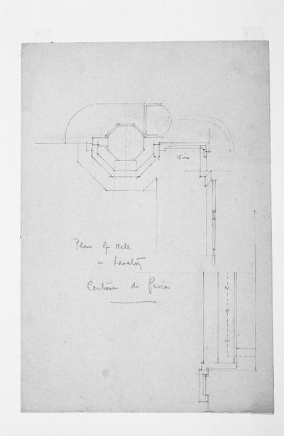Suunnitelma pesuhuoneen kaivosta, Certosa di Pavia, 1891. tekijältä Charles Rennie Mackintosh