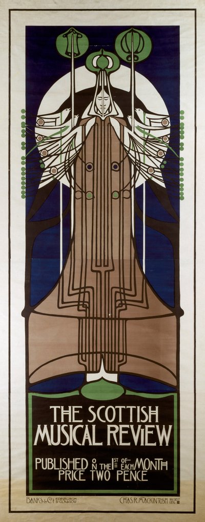 Scottish Musical Review -julkaisua mainostava juliste tekijältä Charles Rennie Mackintosh