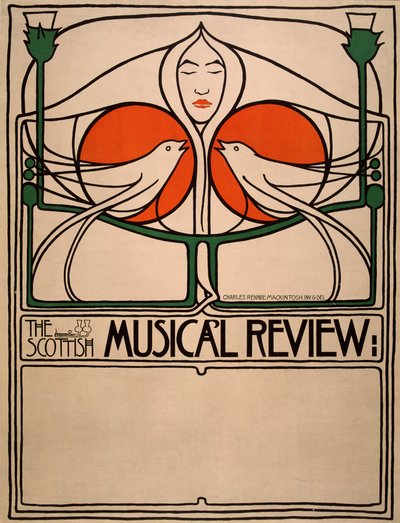 Scottish Musical Review (planografinen painatus, litografia, paperi) tekijältä Charles Rennie Mackintosh