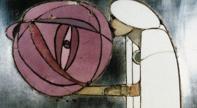 Rouva Rowatille suunniteltu valkoinen kaappi, 1902 (puu, lasimaalaukset, emali). tekijältä Charles Rennie Mackintosh