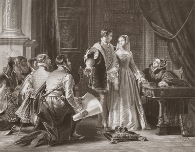 Lady Jane Greyn haluttomuus hyväksyä kruunu, kaiverrus A.H. Payne (litho) tekijältä Charles Robert (after) Leslie
