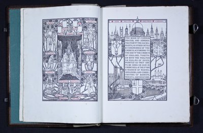 Essex House Pressin julkaiseman "The Prayer Book of Edward VII" nimisivu ja etulevy tekijältä Charles Robert Ashbee