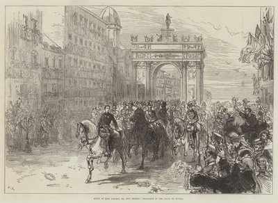 Kuningas Alfonso XII:n saapuminen Madridiin, kulkue Calle de Alcalassa tekijältä Sir John Charles Robinson