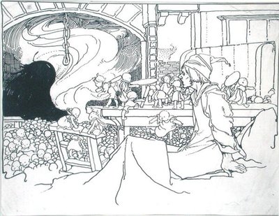 The Furious Host, kuvitus teoksesta "The True Annals of Fairyland - The Reign of the Old King", toimittanut J.M. Gibbon, julkaistu 1901 (kynä, muste ja yksivärinen akvarelli paperille) tekijältä Charles Robinson