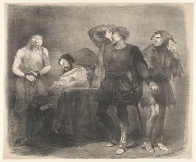 Kohtaus näytelmädraamasta The Ghost Ilmoitukset Amsterdamin kaupunginteatterissa esitetyistä baletteista ja näytelmistä (sarjan nimi) tekijältä Charles Rochussen