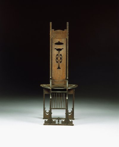 Sivutuoli, lävistetty design, n. 1899 (veistetty tammi) tekijältä Charles Rohlfs