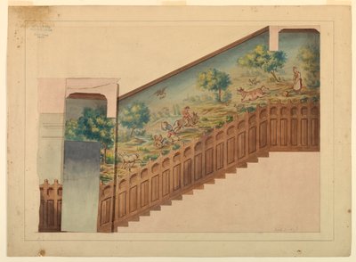 Suunnittelu päällysteellä portaiden osalle Château-sur-Merissä, Newportissa, Rhode Islandissa tekijältä Charles Salagnad, French