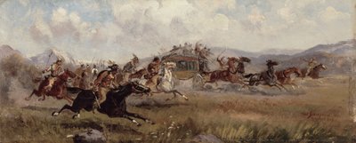 Sioux Attacking a Stagecoach, 1909 tekijältä Charles Schreyvogel