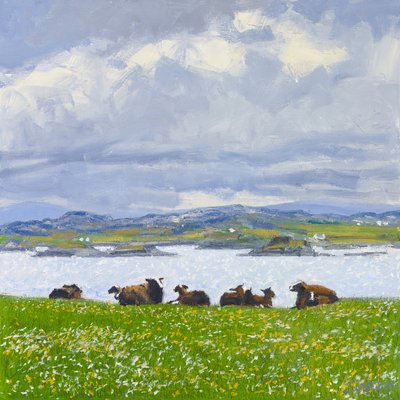 Torkuva lammas, Iona, 2015 (öljy kankaalle) tekijältä Charles Simpson
