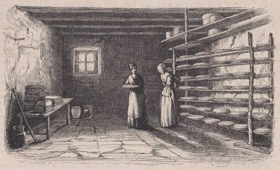 Una formatgeria, del Magasin Pittoresque, ca. 1852. finlandès tekijältä Charles Tamisier