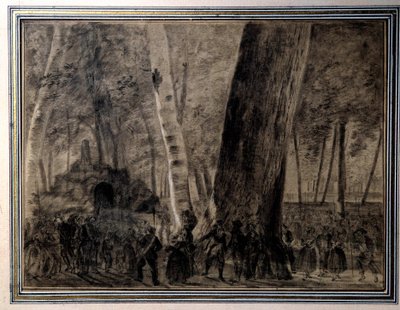 Ranskan vallankumous: "" Jean-Paul Maratin (1743-1793) ruumis haudataan Cordeliersin puutarhaan"" Charles Theveninin (1764-1838) piirustus 1793 Versailles, Musee Lambinet tekijältä Charles Thevenin