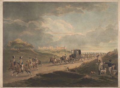 Hänen Majesteettinsa palaamassa kaupunkiin Windsorista matkavaunussaan tekijältä Charles Turner