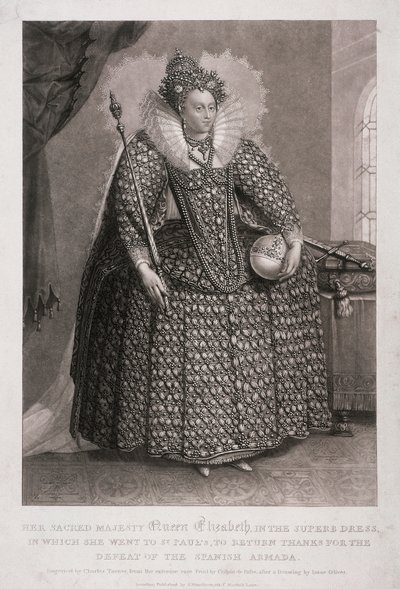 Kuningatar Elisabet I pitelee valtikka ja pallo, 1868 tekijältä Charles Turner
