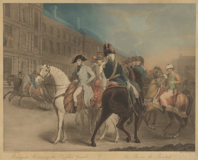 Bonaparte arvioi konsulikaarti (La Revue du Quintidi) tekijältä Charles Turner after John James Masquerier