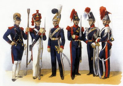 Ranskan armeijan univormut: Kansalliskaarti (tykistö ja ratsuväki) 18-1800-luvulla, kaiverrus Charles Vernierin (1831-1887) tekijältä Charles Vernier