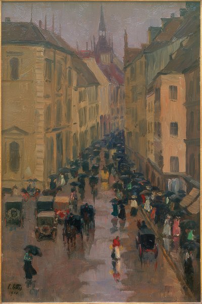 Dienerstrasse Münchenissä, taustalla Pietarin torni tekijältä Charles Vetter