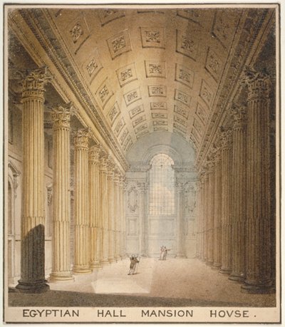 Sisäkuva Egyptian Hallista, Mansion House, Lontoon kaupunki, 1820 tekijältä Charles Wild