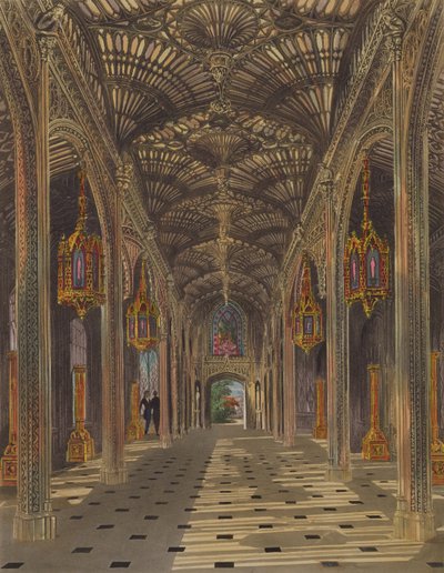 Conservatory, Carlton House, William Henry Pynen (1769-1843) "The History of the Royal Residences" -teoksesta, jonka kaiverrus Thomas Sutherland (s.1785) julkaistiin vuonna 1819. tekijältä Charles Wild