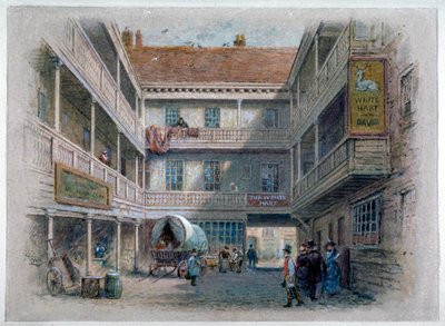 White Hart Innin sisäpiha, Borough High Street, Southwark, Lontoo, vuosi 1860 tekijältä Charles Wilkinson