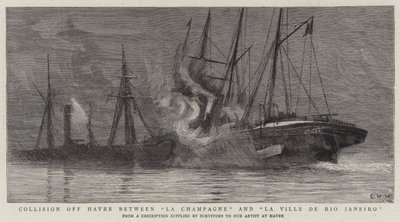 Törmäys Havren edustalla La Champagnen ja La Ville de Rio Janeiron välillä tekijältä Charles William Wyllie