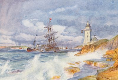Falmouthin sataman sisäänkäynti (värilitro) tekijältä Charles William Wyllie