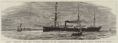 HMS Thrush, uusi tykkivene, joka otetaan pian käyttöön luutnantti HRH Walesin prinssi Georgelta tekijältä Charles William Wyllie