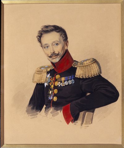Prinssi Fjodor Fjodorovitš Gagarinin (1746-1863) muotokuva (F.F. Gagarinin muotokuva). Carl Von Hampeinin (1794-1880 jälkeen), lyijykynä ja akvarelli paperille, noin 1830. Venäläistä taidetta tekijältä Charles de Hampeln