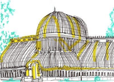 Kasvitieteellinen puutarha, Belfast, 2021 (kynä & akryylimerkki) tekijältä Charlotte Orr