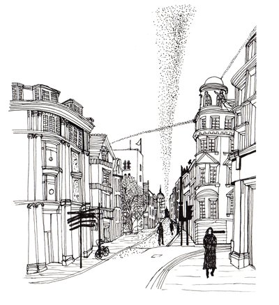 Cornmarket Street, 2019 (kynä ja muste) tekijältä Charlotte Orr