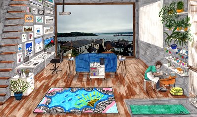 Coronamaison, 2020 (harjaa kynät paperille) tekijältä Charlotte Orr