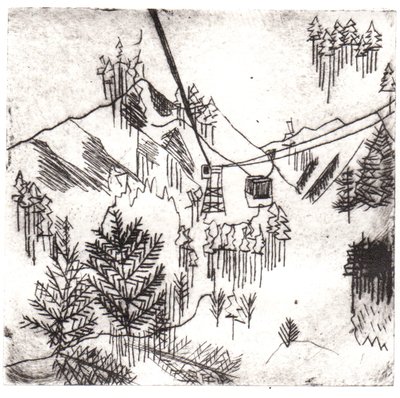 Mayrhofen-vuoret, 2015 (kuivapisteetsaus ja digitaalinen) tekijältä Charlotte Orr