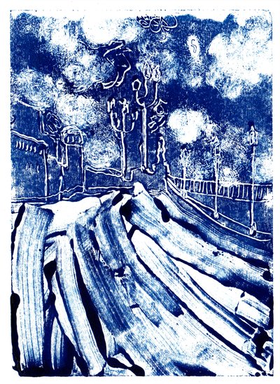 Pisa, 2019 (monoprintti) tekijältä Charlotte Orr