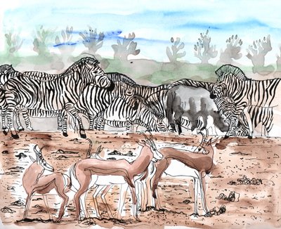 Safari 3, 2018 (muste ja vesiväri) tekijältä Charlotte Orr