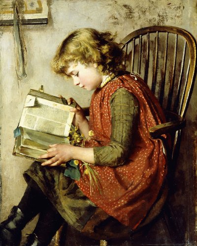 Nuori tyttö lukemassa, 1890 tekijältä Charlotte Weeks