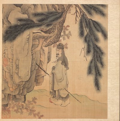 Maalauksia muinaisten mestareiden mukaan: Scholar with Staff and Brush, 1598-1652. tekijältä Chen Hongshou