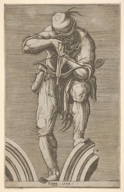 Mies ampumassa varsijousella, 1579. tekijältä Cherubino Alberti