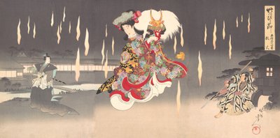 Kohtaus Foxfire Kitsunebi näytelmästä Honcho nijushiko, 1898, 1898. tekijältä Chikanobu Yoshu