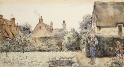 Puutarhassa, n. 1889 (akvarelli, kiinalainen valkoinen ja lyijykynä alukselle asetettu paperille) tekijältä Childe Frederick Hassam