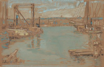 North River Dock, New York tekijältä Childe Frederick Hassam