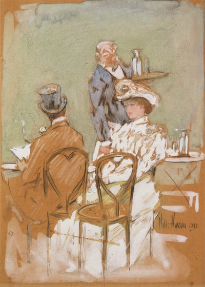 Kahvilan ulkopuolella Grand Boulevardilla tekijältä Childe Frederick Hassam