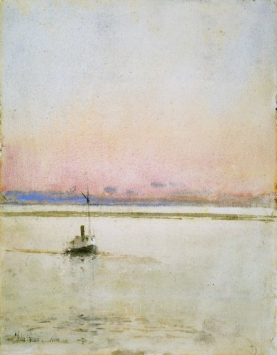 Auringonlasku (akvarelli paperille) tekijältä Childe Frederick Hassam